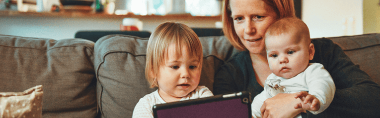 mom and children researching new homes