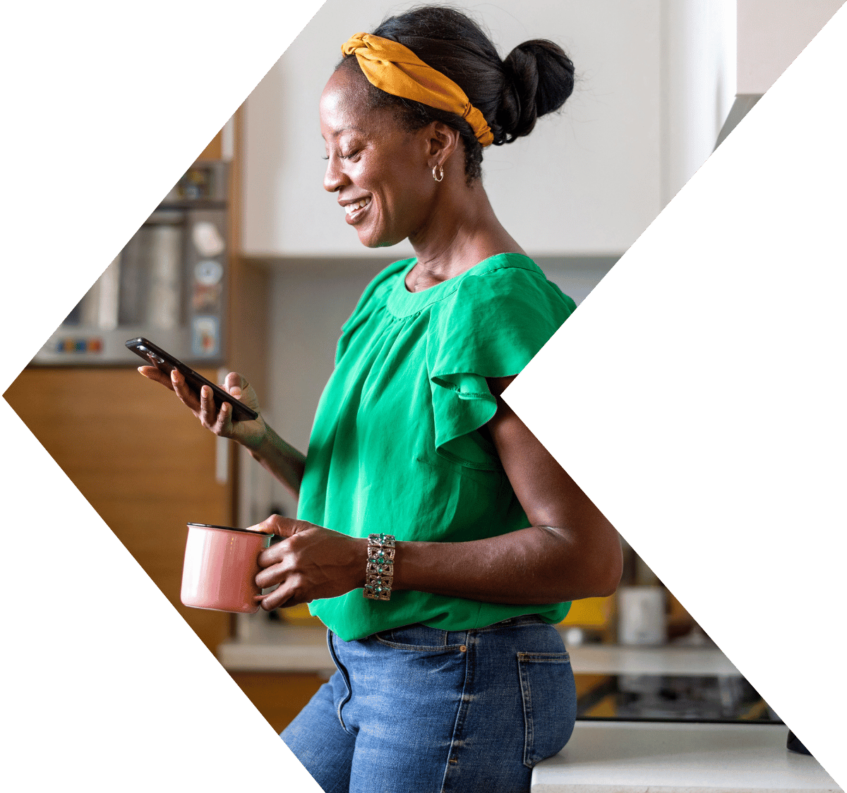 Woman using the Peach State FCU Mobile Banking App