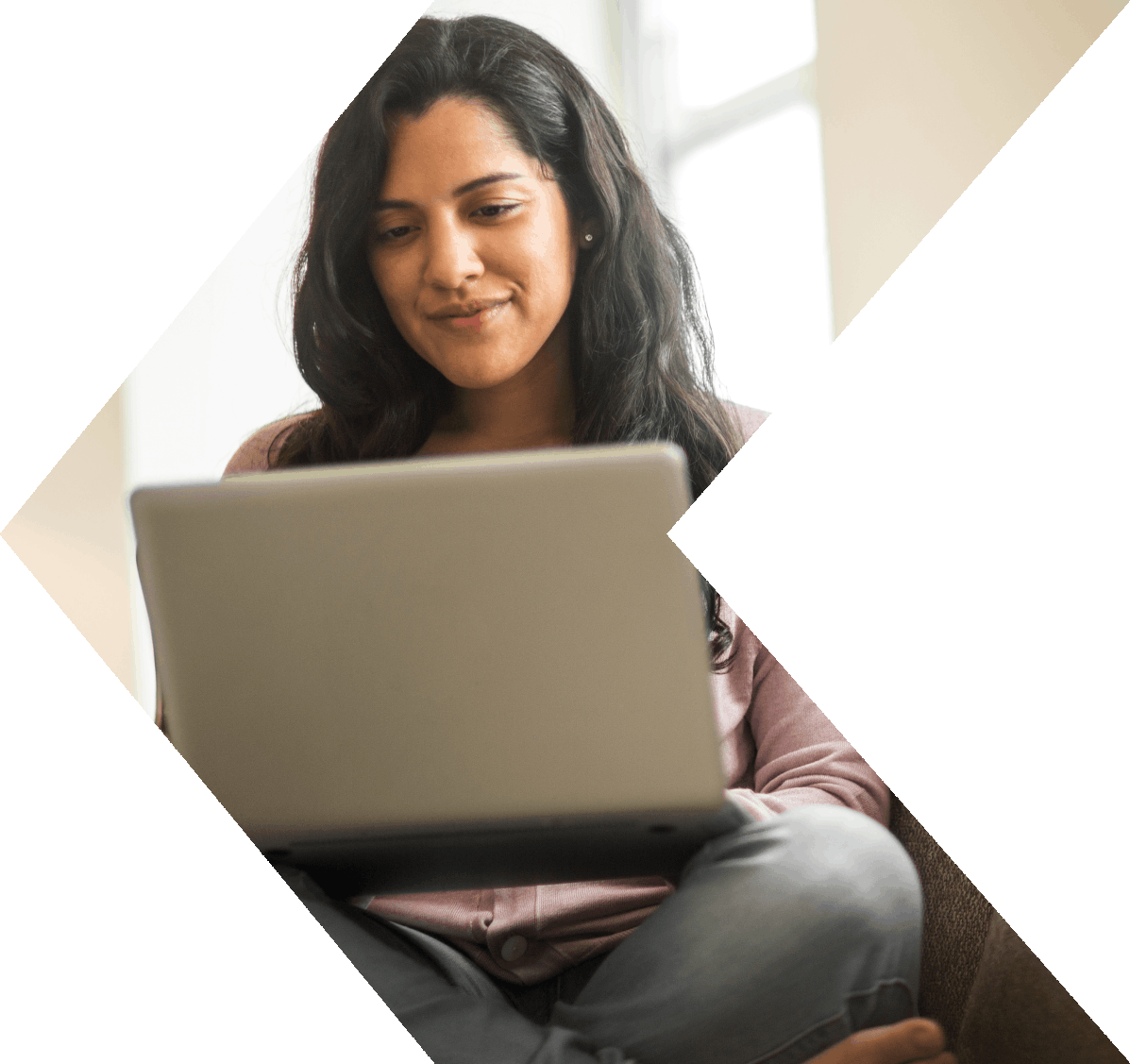 Young woman using Peach State FCU Online Banking