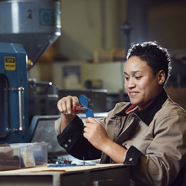 Woman works with professional equipment