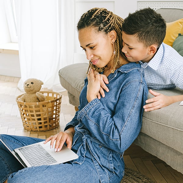 Mother and son searching the internet