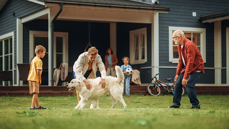 Grandfather Playing Ball with His Son and Grandchildren