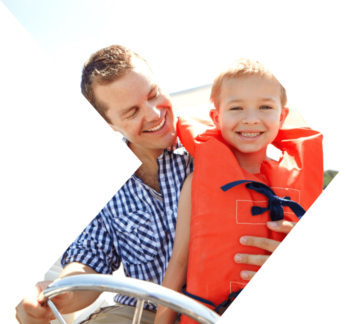 Father and son on boat purchased with a boat loan from Peach State FCU Father and son on boat purchased with a boat loan from Peach State FCU