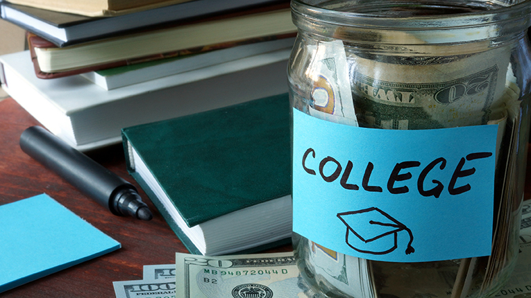 Jar with label college and money